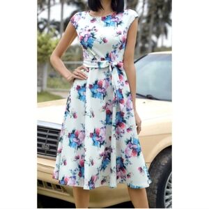 DRESSTELLS Women's Vintage Tea Dress Prom Swing Cocktail Party Dress with Cap D